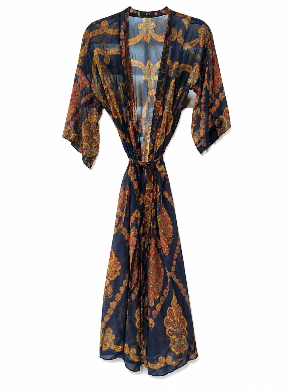 Novella Royale Navy with Rust & Gold Paisley Sheer Kimono Robe